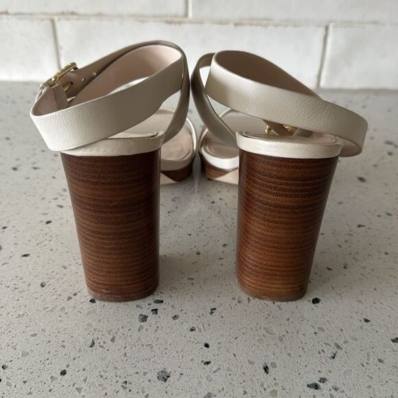 Cole Haan Cream & Floral Sandals Elegant Block Heel Buckle Ankle Strap Size 8B - Picture 3 of 16